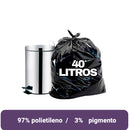 Saco de Lixo Preto 40Lt 60x60cm  C/ 100 Unidades - Suporta 10kg